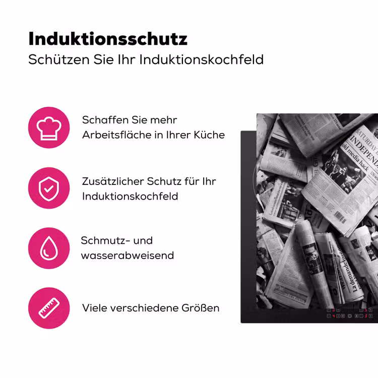 Krant - Stapel - Nieuws - Zwart-wit Inductie beschermer vinyl 3mm klein -zzzzzzz-lf-ups