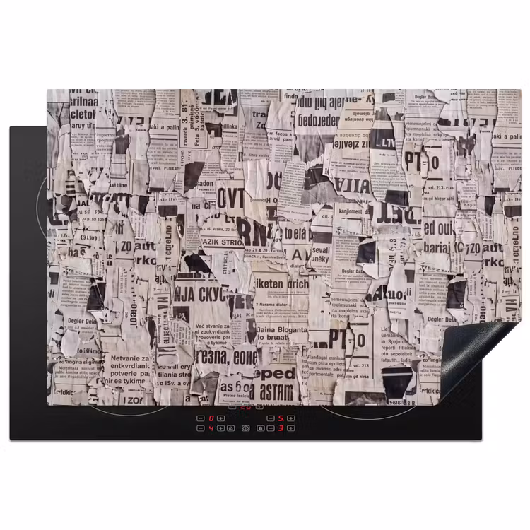 Krant - Gescheurd - Textuur - Abstract - Zwart-wit Inductie beschermer vinyl 3mm klein -3d