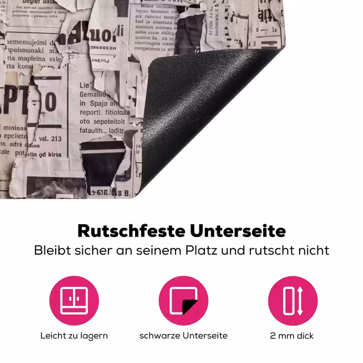 Krant - Gescheurd - Textuur - Abstract - Zwart-wit Inductie beschermer vinyl 3mm klein -zzzzzzz-lf-onderkant