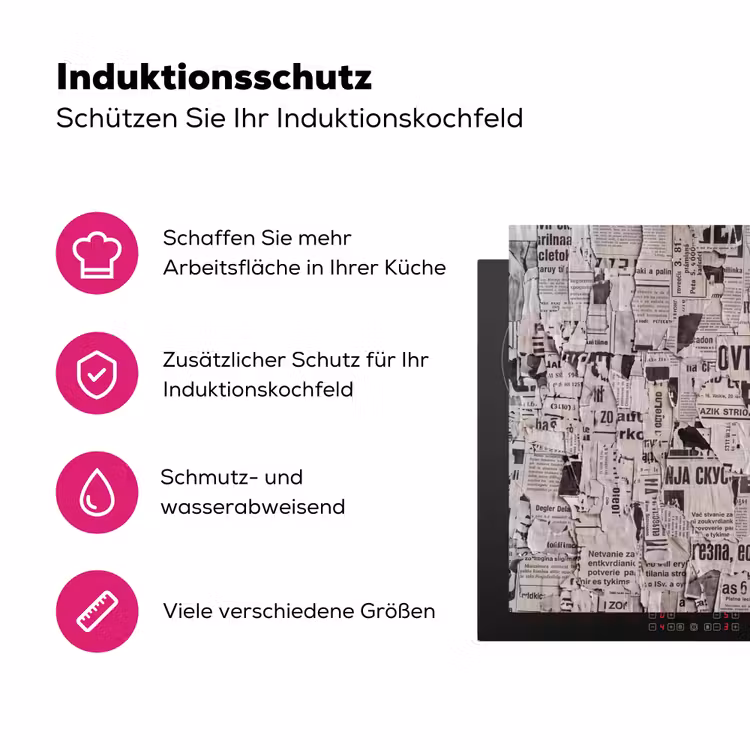 Krant - Gescheurd - Textuur - Abstract - Zwart-wit Inductie beschermer vinyl 3mm klein -zzzzzzz-lf-ups