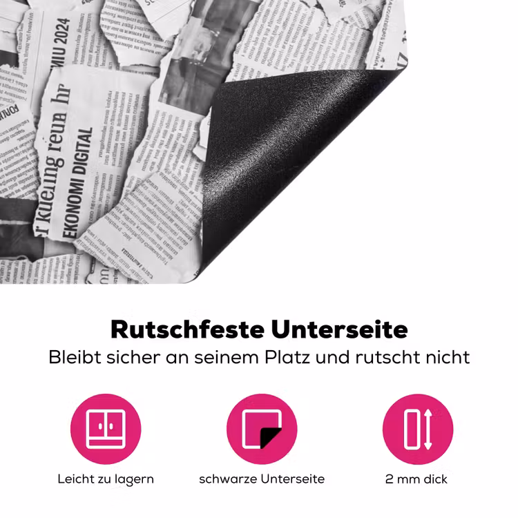 Krant - Versnipperd - Textuur - Zwart-wit - Abstract Inductie beschermer vinyl 3mm klein -zzzzzzz-lf-onderkant