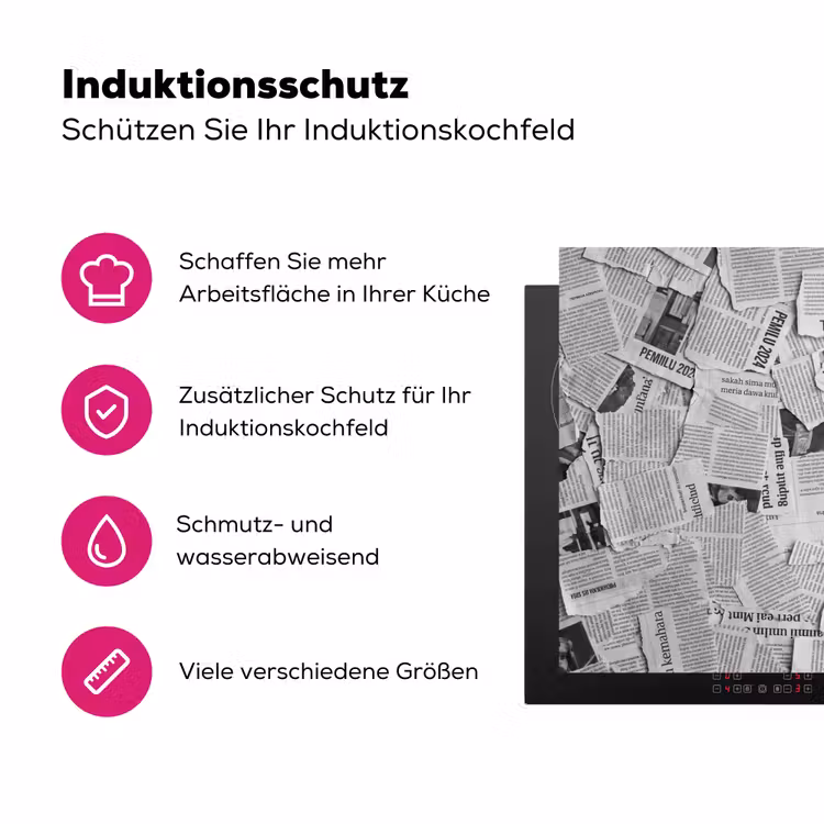 Krant - Versnipperd - Textuur - Zwart-wit - Abstract Inductie beschermer vinyl 3mm klein -zzzzzzz-lf-ups