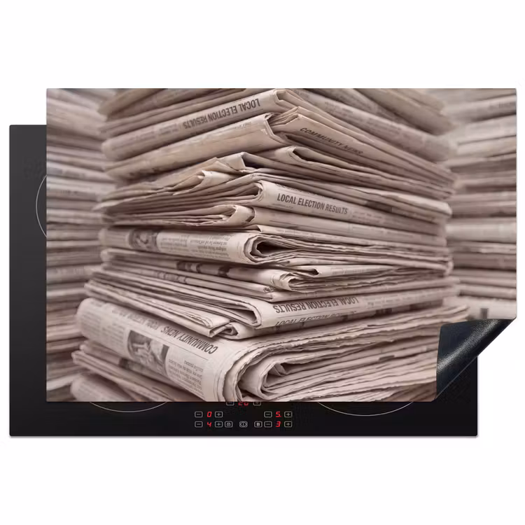 Kranten - Stapel - Nieuws - Vintage - Beige Inductie beschermer vinyl 3mm klein -3d
