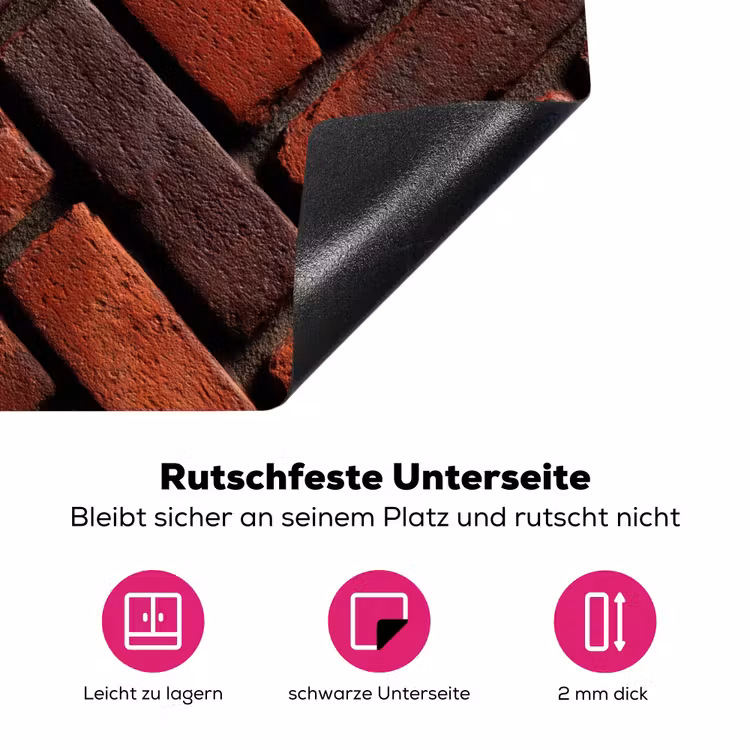 Bakstenen - Visgraat - Structuur - Roodbruin Inductie beschermer vinyl 3mm middel 274 -zzzzzzz-lf-onderkant
