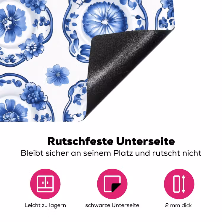 Sierborden - Bloemen - Blauw Inductie beschermer vinyl 3mm klein 276 -zzzzzzz-lf-onderkant