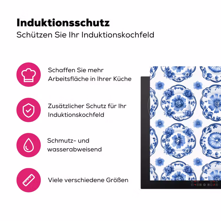 Sierborden - Bloemen - Blauw Inductie beschermer vinyl 3mm klein 276 -zzzzzzz-lf-ups