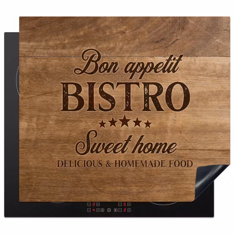 Quote - Bistro - Bon appetit - Sweet home - Houtstructuur Inductie beschermer vinyl 3mm middel -3d