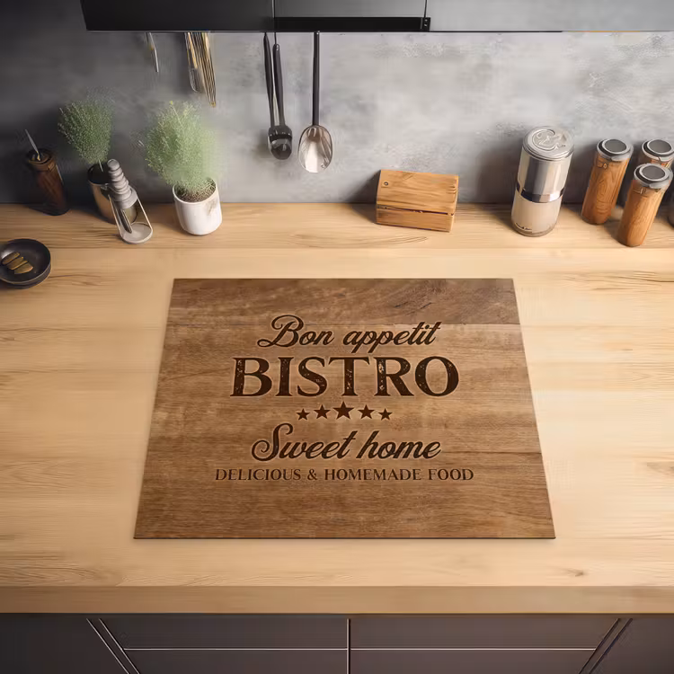 Quote - Bistro - Bon appetit - Sweet home - Houtstructuur Inductie beschermer vinyl 3mm middel -sfeer5