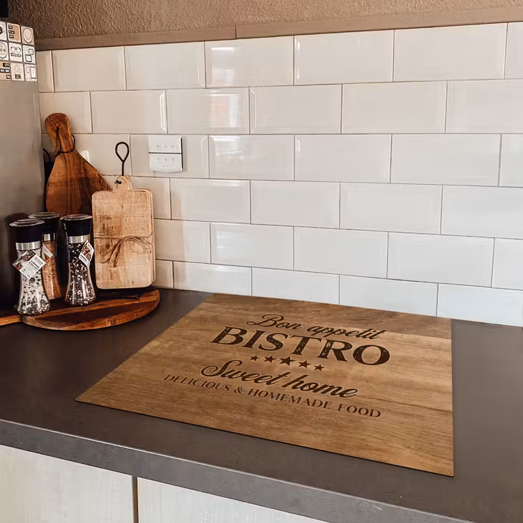 Quote - Bistro - Bon appetit - Sweet home - Houtstructuur Inductie beschermer vinyl 3mm middel -sfeer3