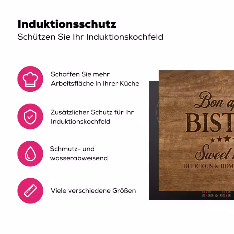 Quote - Bistro - Bon appetit - Sweet home - Houtstructuur Inductie beschermer vinyl 3mm middel -zzzzzzz-lf-ups