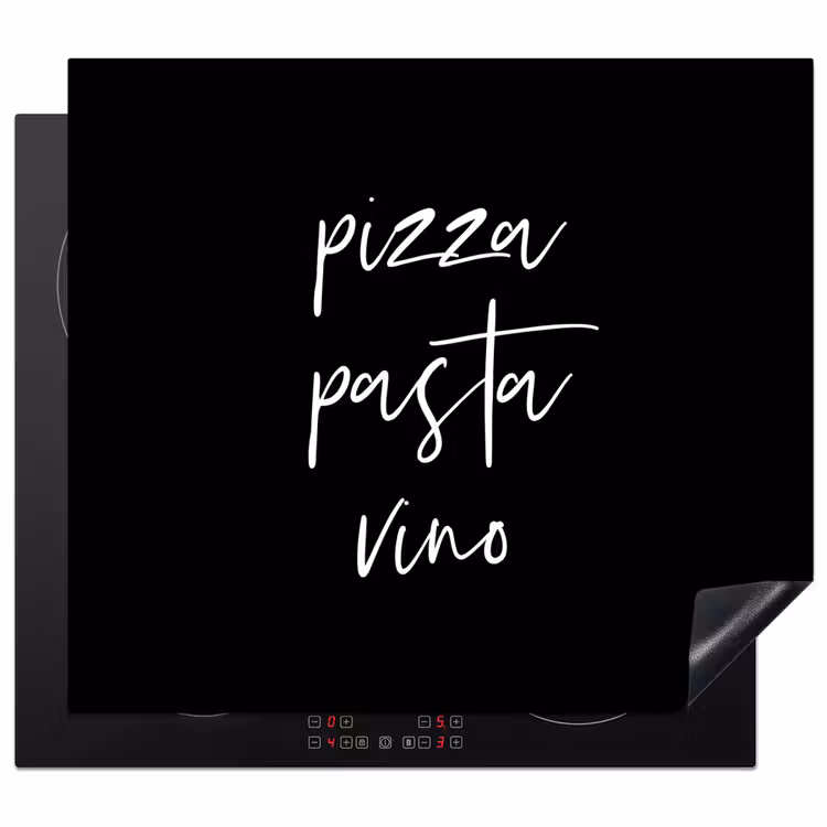 Quote - Pizza pasta vino - Zwart Inductie beschermer vinyl 3mm middel -3d