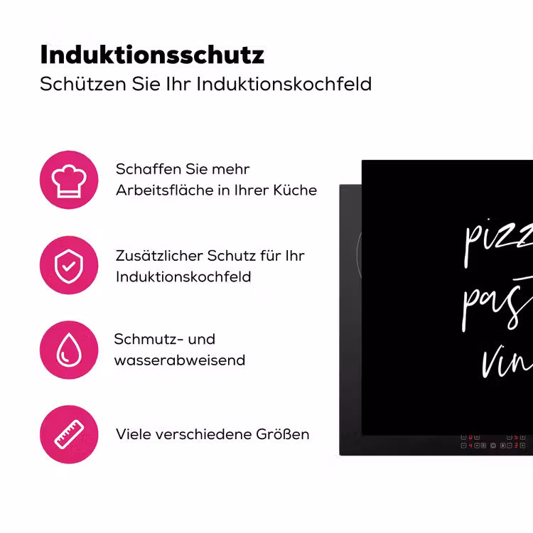 Quote - Pizza pasta vino - Zwart Inductie beschermer vinyl 3mm middel -zzzzzzz-lf-ups