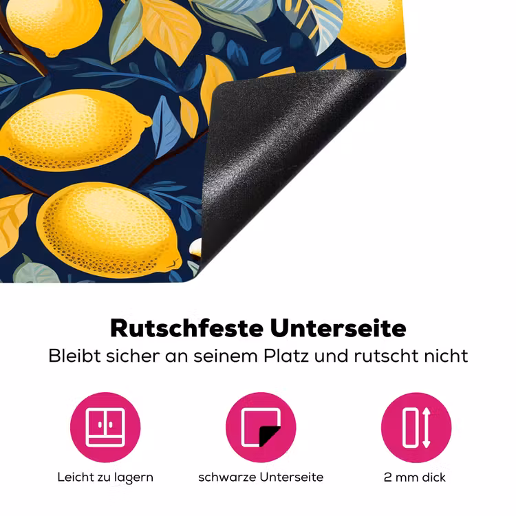 Citroenen - Bloemen - Bladeren - Blauw Inductie beschermer vinyl 3mm klein 276 -zzzzzzz-lf-onderkant
