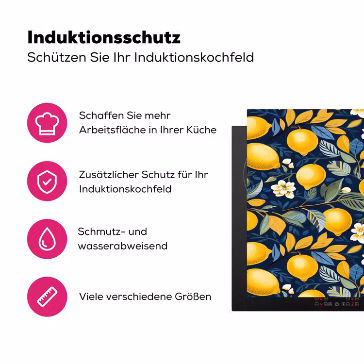 Citroenen - Bloemen - Bladeren - Blauw Inductie beschermer vinyl 3mm klein 276 -zzzzzzz-lf-ups