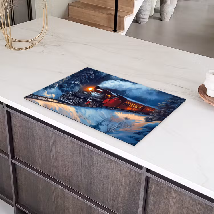 Trein - Kerst - Sneeuw - Kersttrein Inductie beschermer vinyl 3mm klein -sfeer8