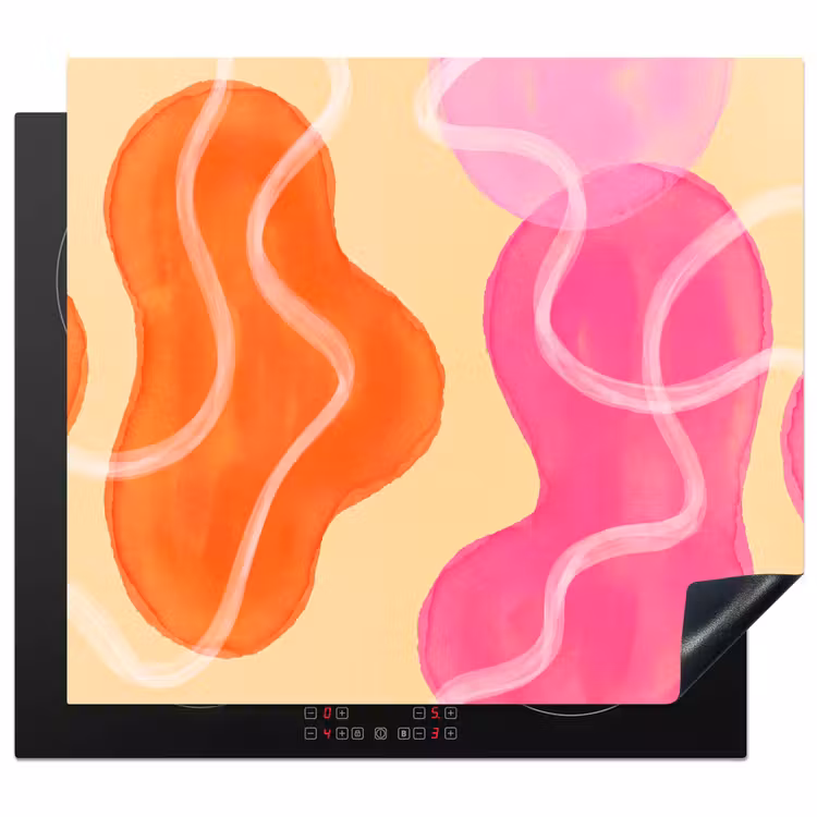 Abstract - Aquarel - Organisch - Oranje - Roze Inductie beschermer vinyl 3mm middel -3d