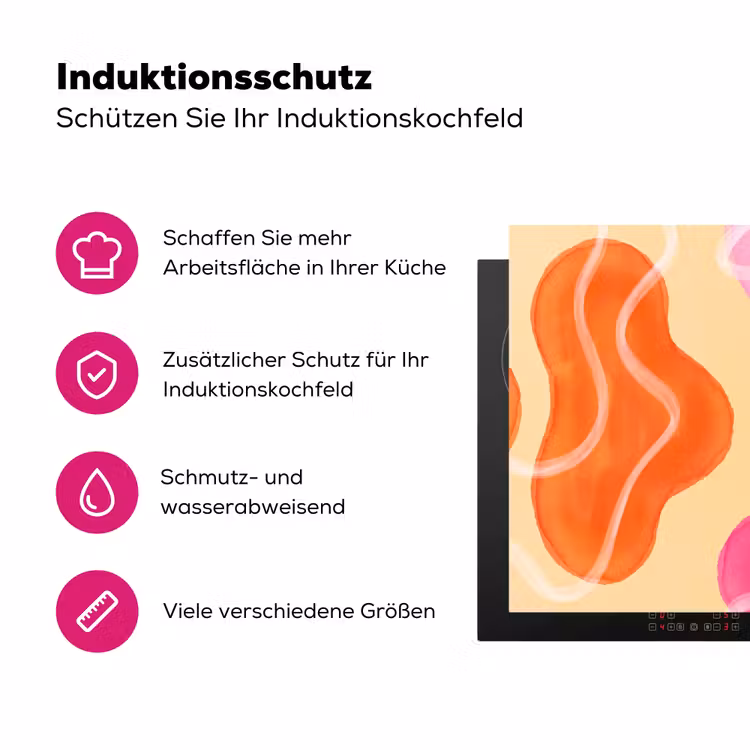 Abstract - Aquarel - Organisch - Oranje - Roze Inductie beschermer vinyl 3mm middel -zzzzzzz-lf-ups