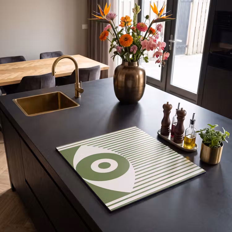 Abstract - Oog - Strepen - Modern - Groen Inductie beschermer vinyl 3mm middel -sfeer5