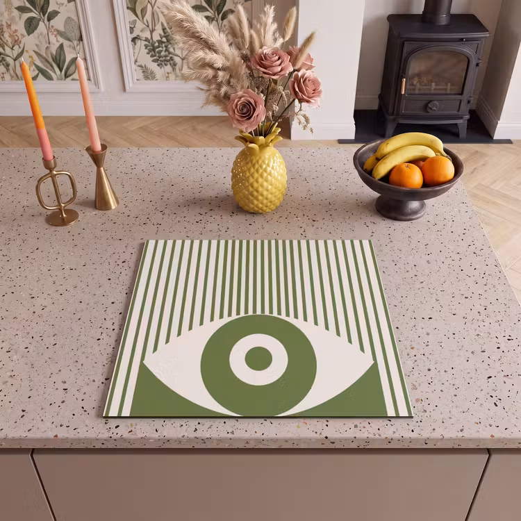 Abstract - Oog - Strepen - Modern - Groen Inductie beschermer vinyl 3mm middel -sfeer3