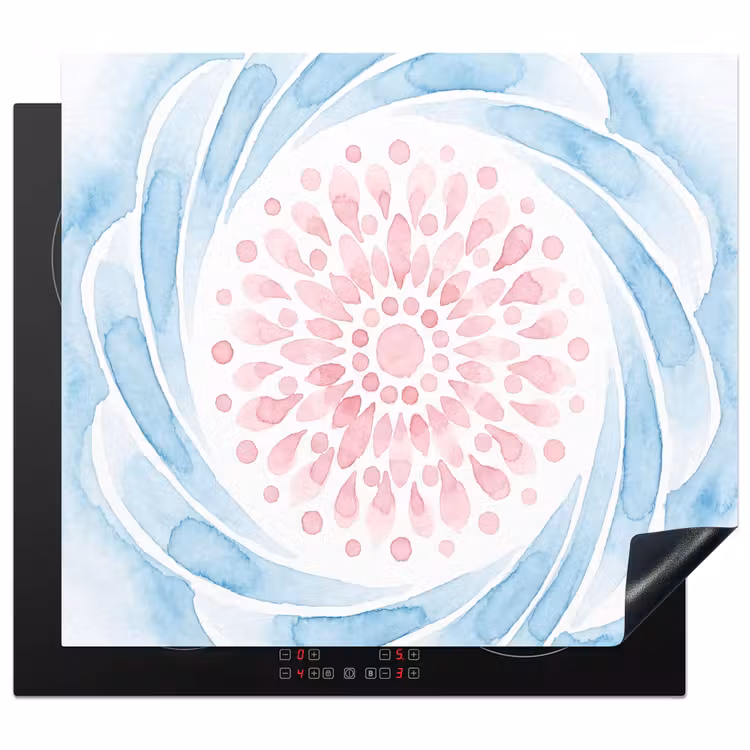 Abstract - Bloemvorm - Aquarel - Roze - Blauw Inductie beschermer vinyl 3mm middel -3d