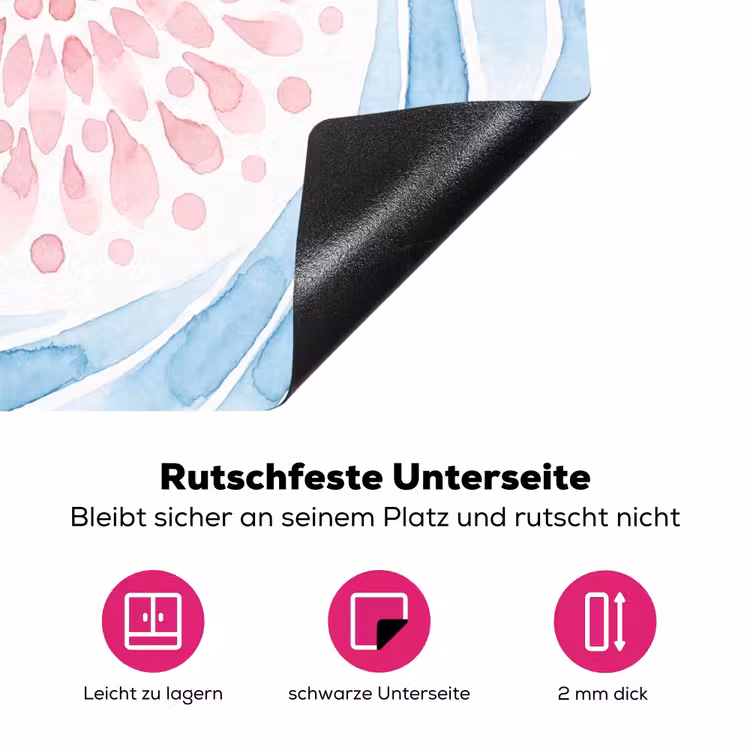 Abstract - Bloemvorm - Aquarel - Roze - Blauw Inductie beschermer vinyl 3mm middel -zzzzzzz-lf-onderkant