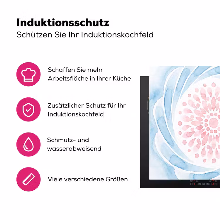 Abstract - Bloemvorm - Aquarel - Roze - Blauw Inductie beschermer vinyl 3mm middel -zzzzzzz-lf-ups