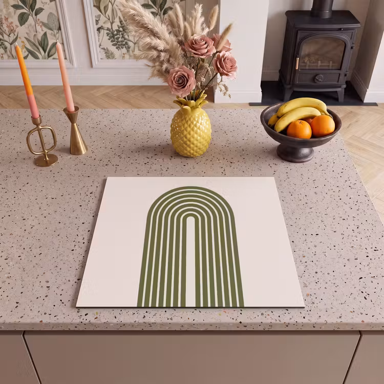Abstract - Bogen - Modern - Groen - Kunst Inductie beschermer vinyl 3mm middel -sfeer3