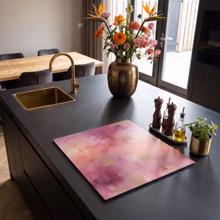 Abstract - Kleuren - Modern - Roze - Paars Inductie beschermer vinyl 3mm middel -sfeer5
