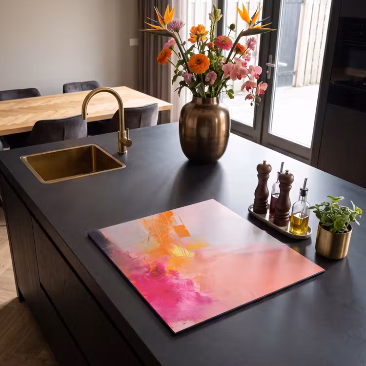 Abstract - Kleurrijk - Modern - Roze Inductie beschermer vinyl 3mm middel -sfeer5
