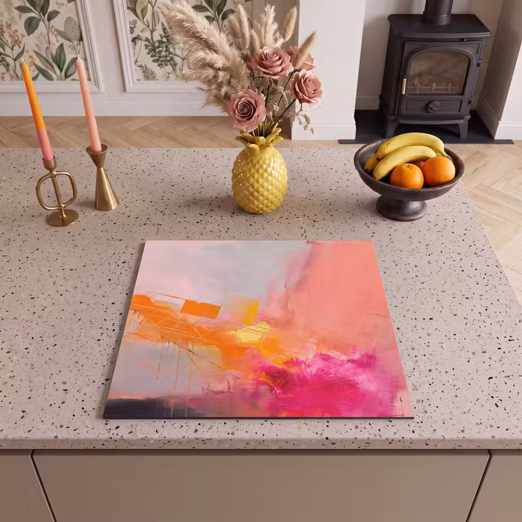 Abstract - Kleurrijk - Modern - Roze Inductie beschermer vinyl 3mm middel -sfeer3