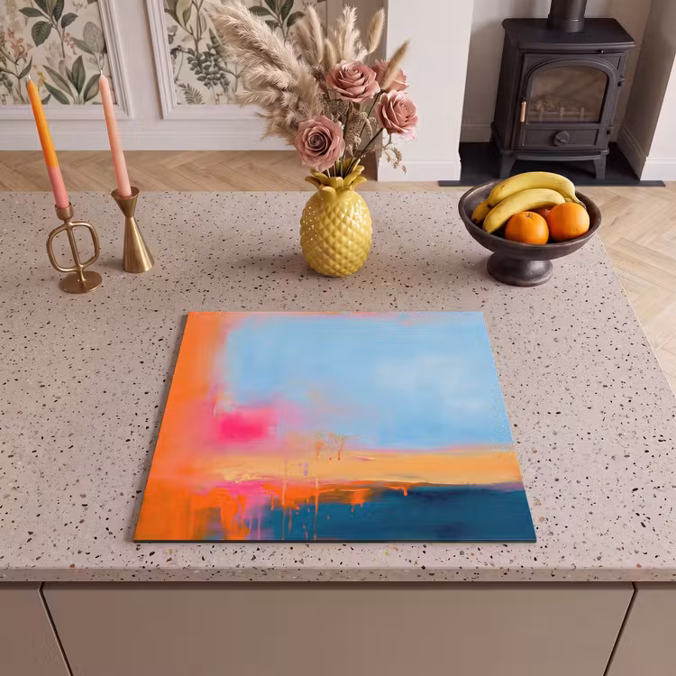 Abstract - Kleurvlakken - Modern - Oranje - Blauw Inductie beschermer vinyl 3mm middel -sfeer3