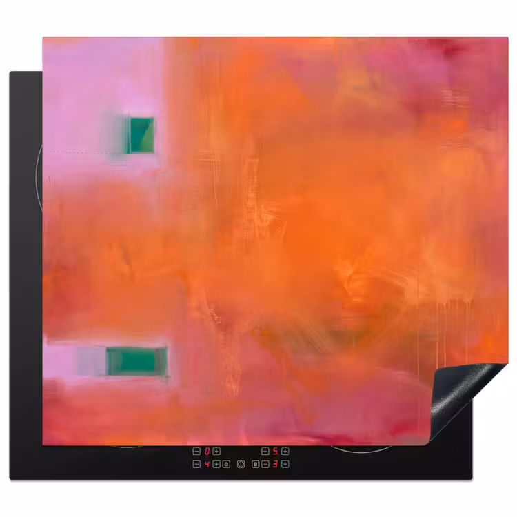 Abstract - Vlakken - Kunst - Modern - Oranje Inductie beschermer vinyl 3mm middel -3d