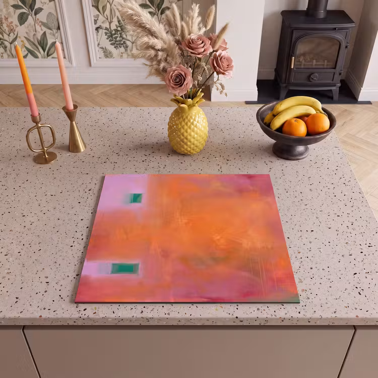 Abstract - Vlakken - Kunst - Modern - Oranje Inductie beschermer vinyl 3mm middel -sfeer3