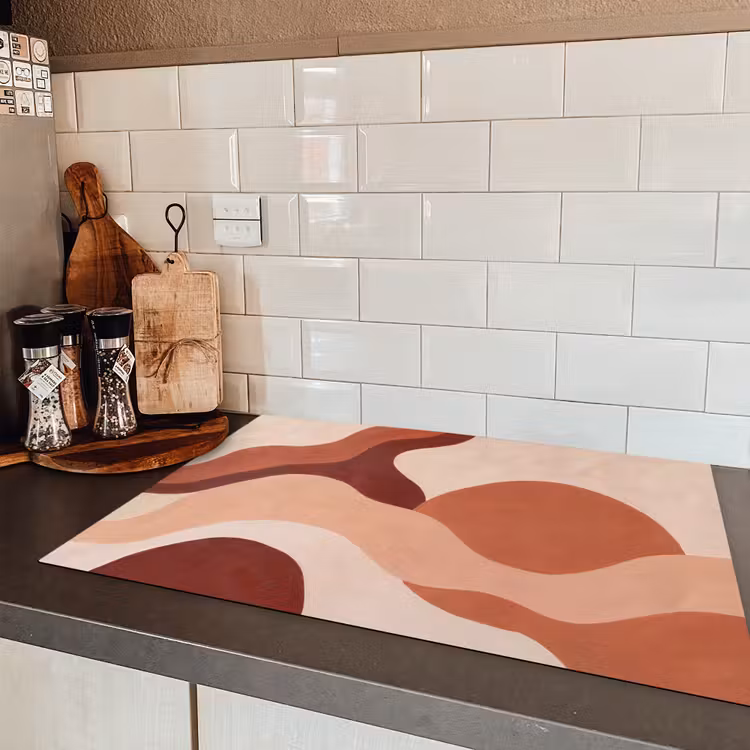 Abstract - Vormen - Organisch - Aardetinten - Modern Inductie beschermer vinyl 3mm klein -sfeer3