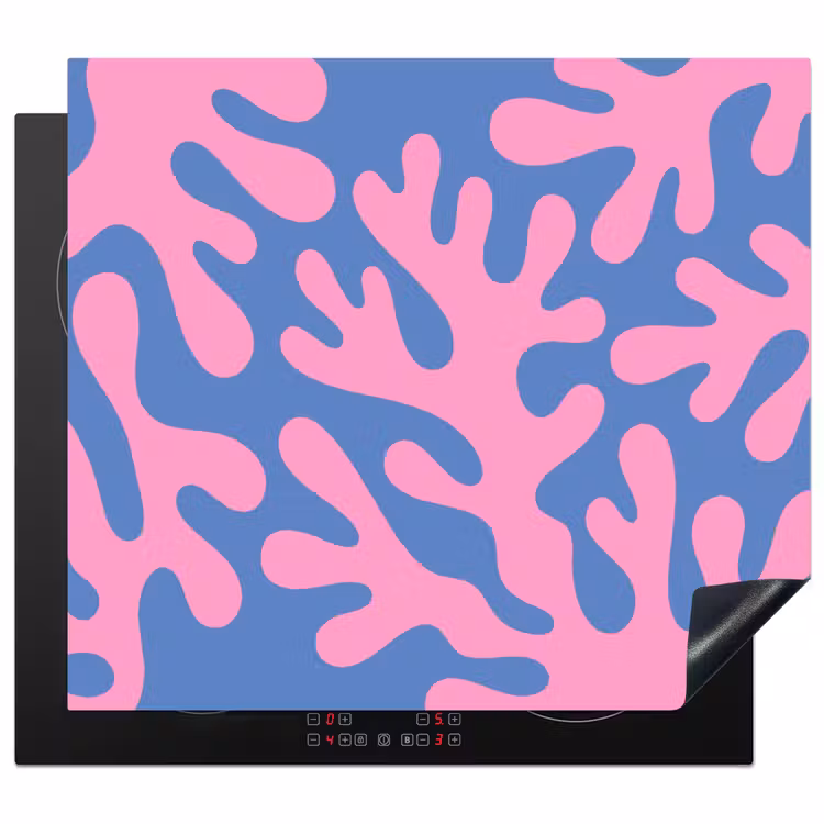 Abstract - Vormen - Roze - Blauw Inductie beschermer vinyl 3mm middel -3d