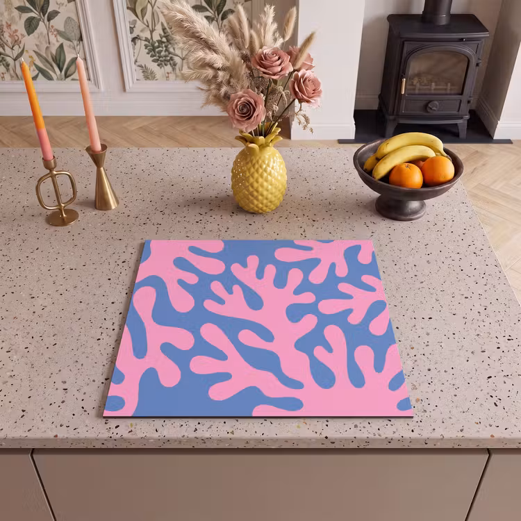 Abstract - Vormen - Roze - Blauw Inductie beschermer vinyl 3mm middel -sfeer3