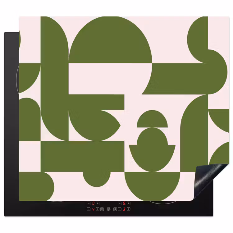 Abstract - Geometrie - Modern - Groen - Wit Inductie beschermer vinyl 3mm middel -3d