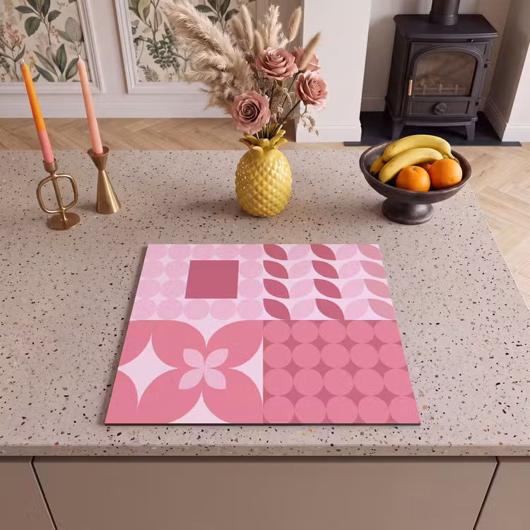 Abstract - Geometrisch - Patroon - Modern - Roze Inductie beschermer vinyl 3mm middel -sfeer3
