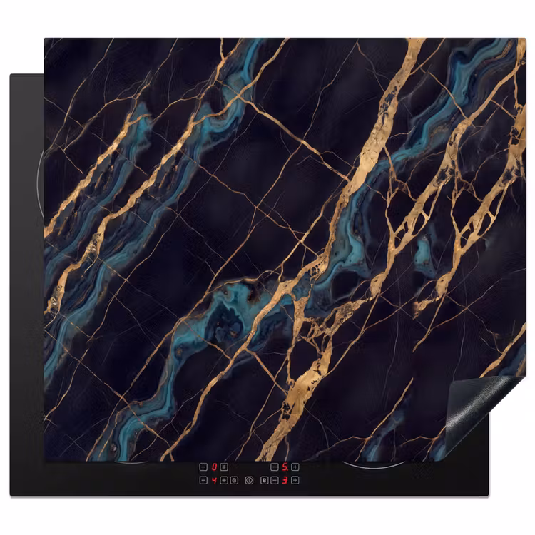 Abstract - Gouden lijnen - Kunst - Modern - Zwart Inductie beschermer vinyl 3mm middel -3d