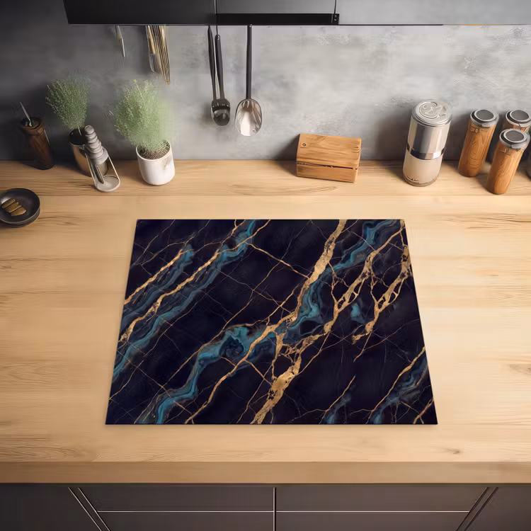 Abstract - Gouden lijnen - Kunst - Modern - Zwart Inductie beschermer vinyl 3mm middel -sfeer5