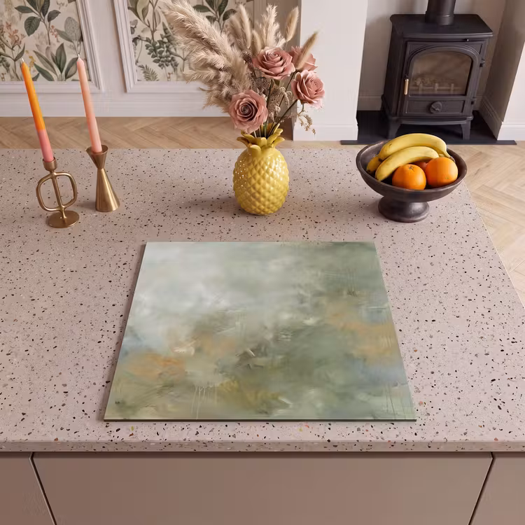 Abstract - Groen - Beige - Modern - Kunst Inductie beschermer vinyl 3mm middel -sfeer3