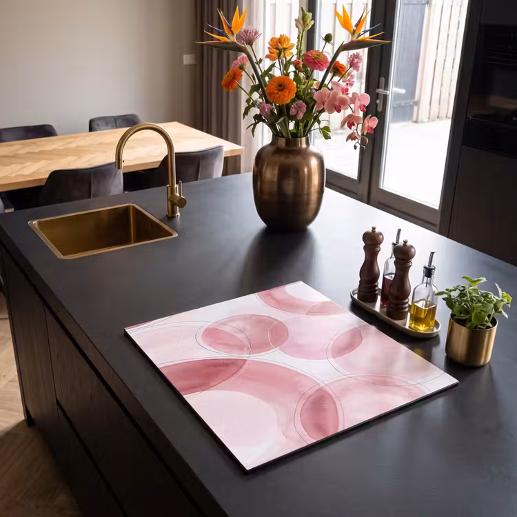 Abstract - Cirkels - Modern - Roze - Kunst Inductie beschermer vinyl 3mm middel -sfeer5