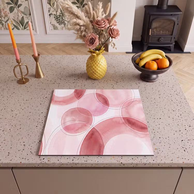 Abstract - Cirkels - Modern - Roze - Kunst Inductie beschermer vinyl 3mm middel -sfeer3