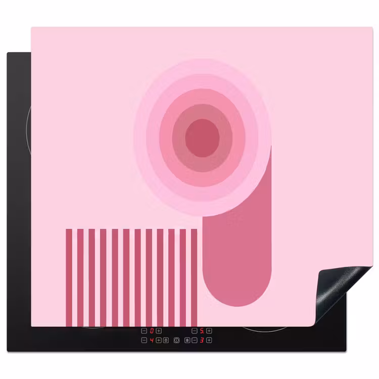 Abstract - Cirkels - Strepen - Modern - Roze Inductie beschermer vinyl 3mm middel -3d