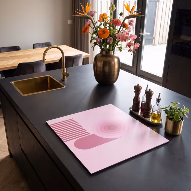 Abstract - Cirkels - Strepen - Modern - Roze Inductie beschermer vinyl 3mm middel -sfeer5