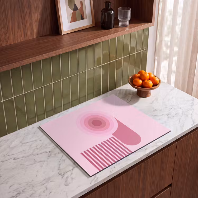 Abstract - Cirkels - Strepen - Modern - Roze Inductie beschermer vinyl 3mm middel -sfeer8