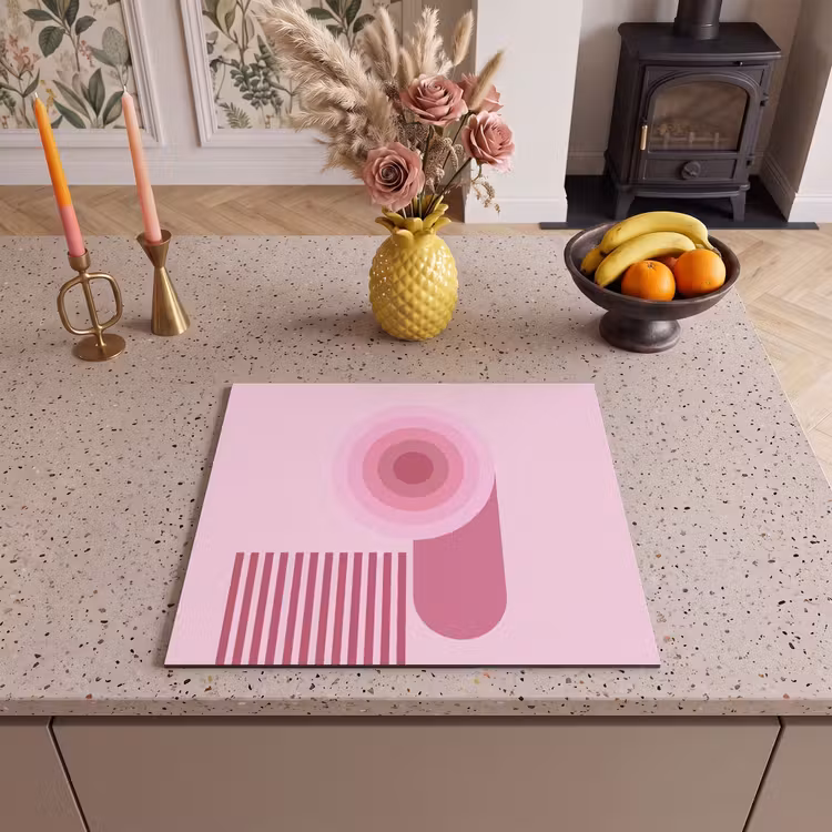 Abstract - Cirkels - Strepen - Modern - Roze Inductie beschermer vinyl 3mm middel -sfeer3