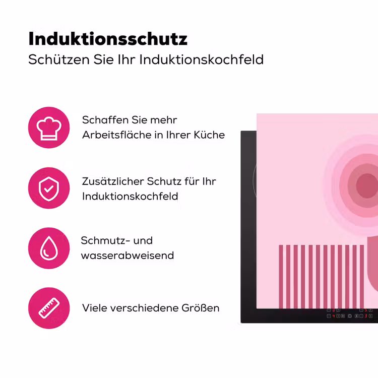 Abstract - Cirkels - Strepen - Modern - Roze Inductie beschermer vinyl 3mm middel -zzzzzzz-lf-ups