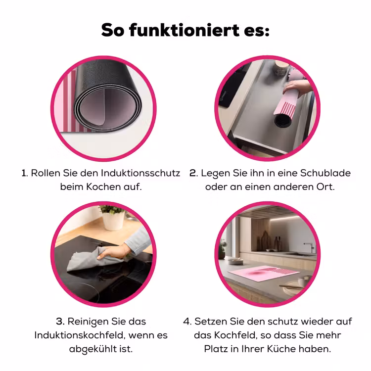 Abstract - Cirkels - Strepen - Modern - Roze Inductie beschermer vinyl 3mm middel -zzzzzzz-lf-werking