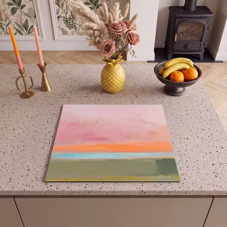 Abstract - Landschap - Modern - Roze - Oranje Inductie beschermer vinyl 3mm middel -sfeer3